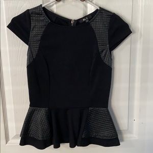 Black Top with Faux Leather Detail